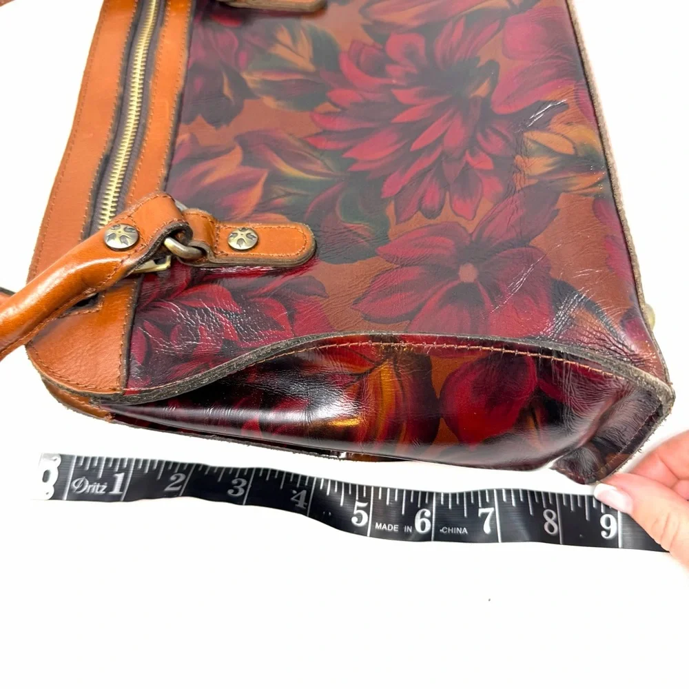Patricia Nash Calvi Satchel Bag English Rustic Mums Leather Floral Square Brown